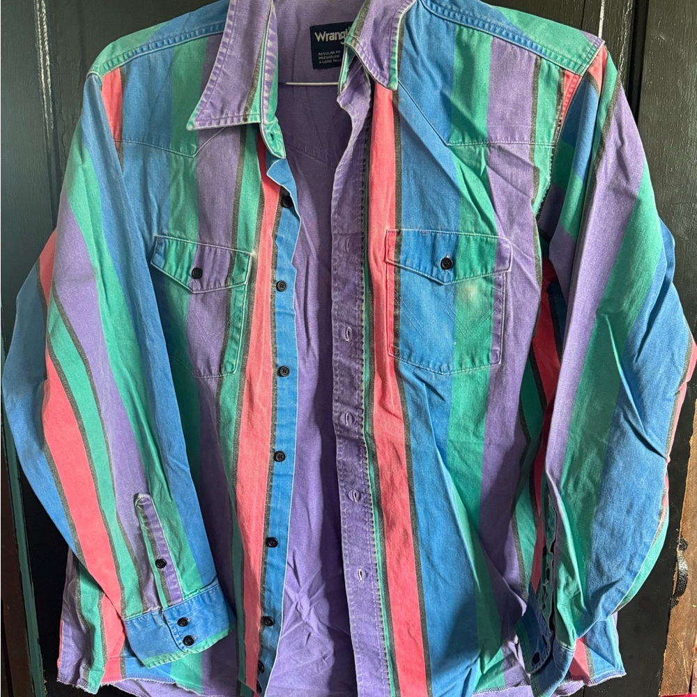 Wrangler Men's Vibrant Striped Button Down Shirt Brushpopper!!